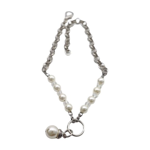 Women Silver Metal Chain Boot Bracelet Shoe SET Cream Imitation Pearl Charm PAIR - Picture 16 of 17